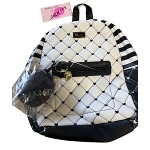 Luv Betsey By Betsey‎ Johnson 12" Quilted Cream/ Black backpack W/ Hearts NWT